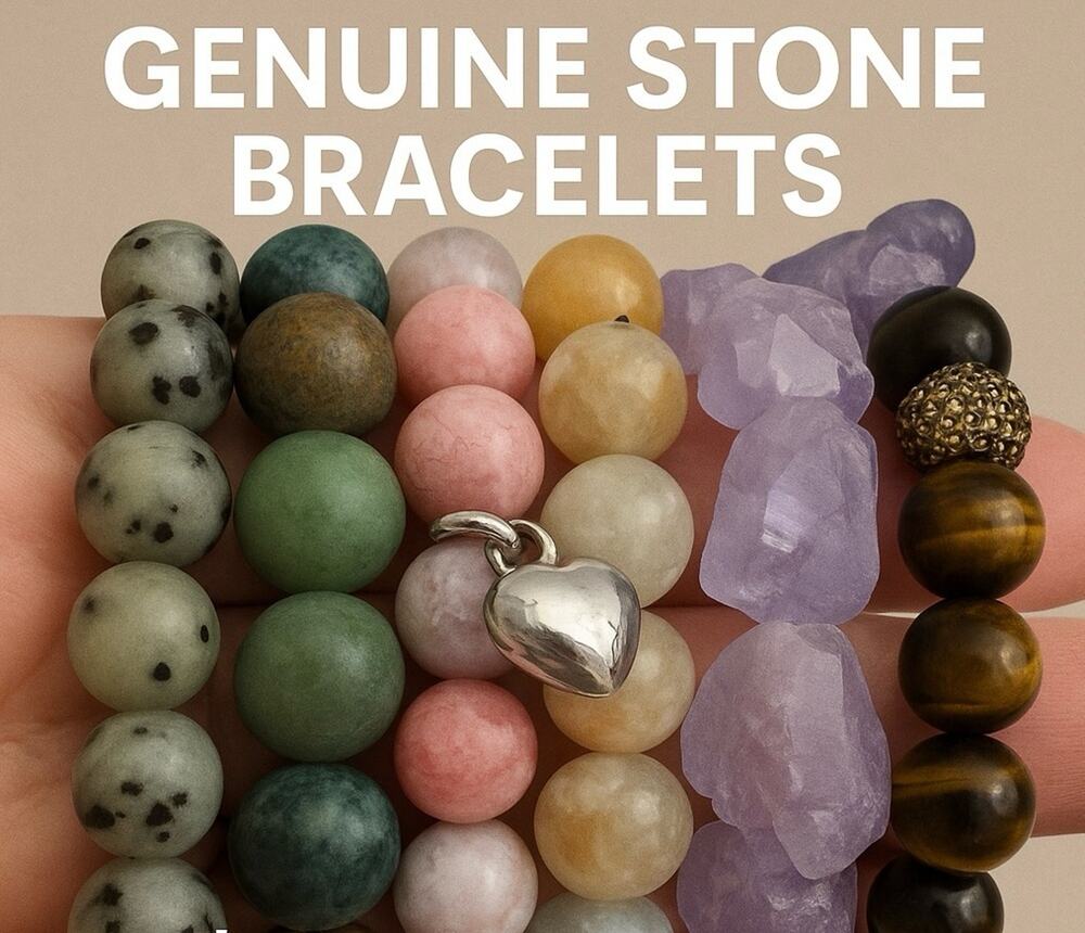 Lot of 6 Stretch Bracelets Genuine Stone | Amethyst, Tiger’s Eye, Size 6-7